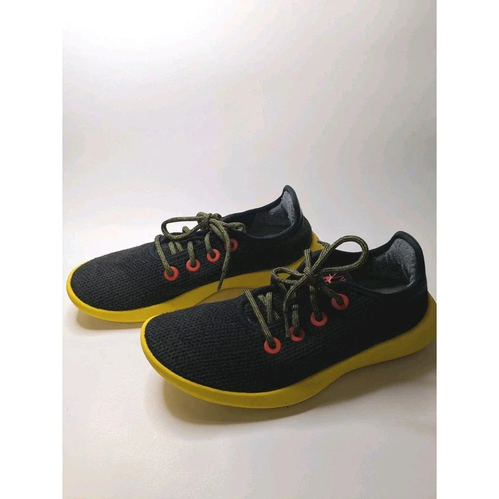 Allbirds Tree Runners Mens Sz 9 Black Yellow Lightweight Comfort Sneakers Tencel